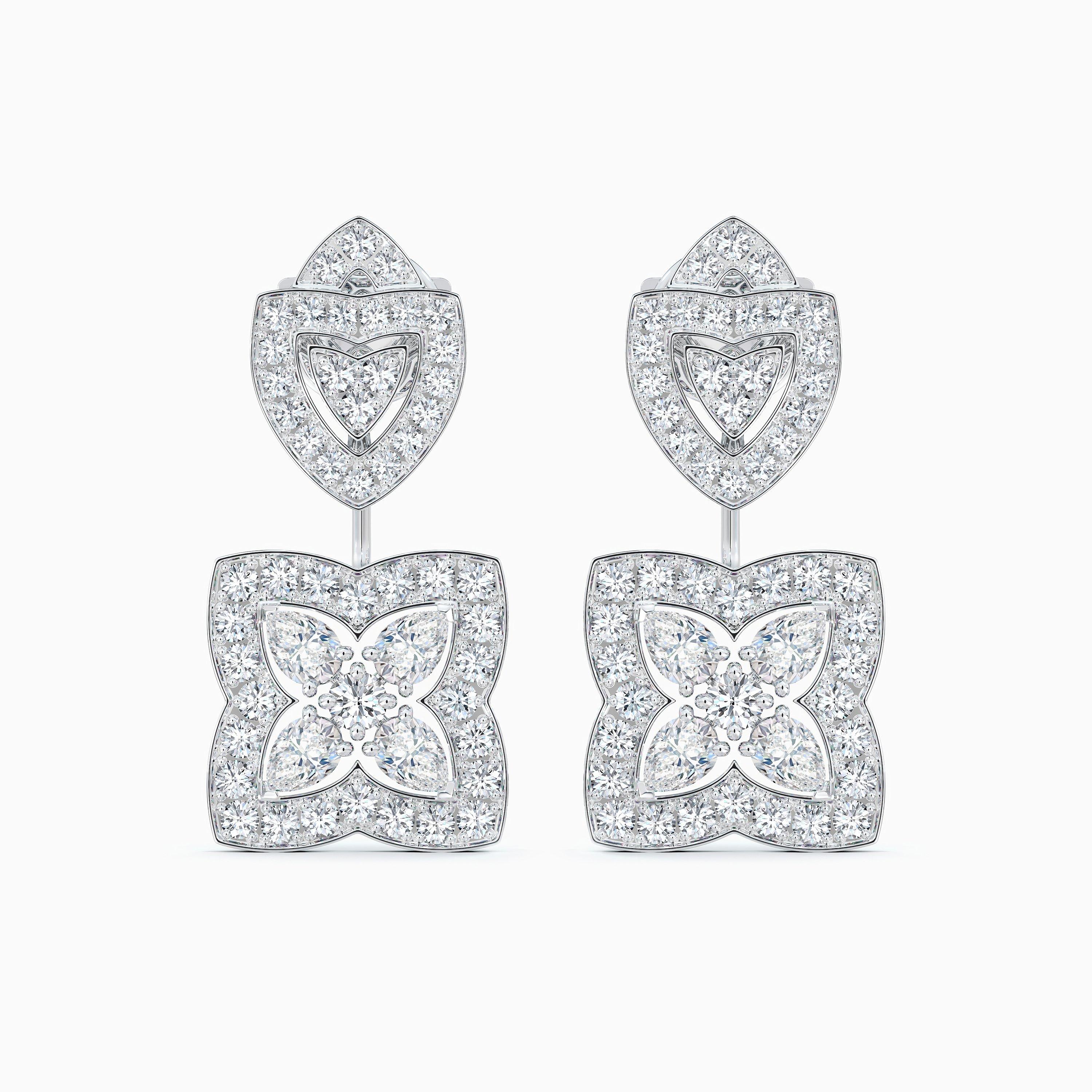 Enchanted Lotus Drop Earrings in White Gold, image 1